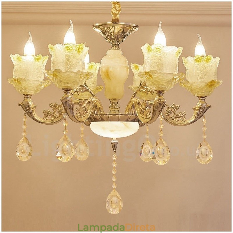 Lustre de metal integrado clássico tradicional de 6 luzes
