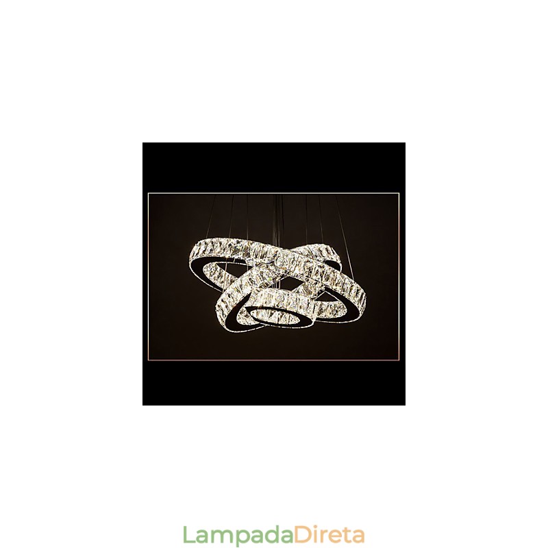 Luminária pendente moderna iluminação quente branco três anéis d204060 transparente k9 grandes luzes de teto de cristal