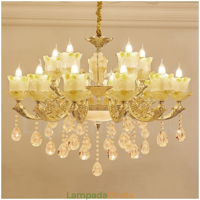 Lustre de metal integrado clássico tradicional de 15 luzes
