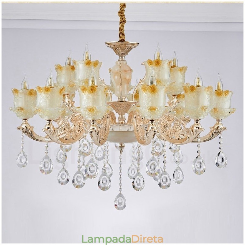 Lustre de metal integrado clássico tradicional de 15 luzes