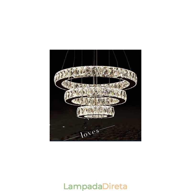 Luminária pendente moderna iluminação quente branco três anéis d204060 transparente k9 grandes luzes de teto de cristal