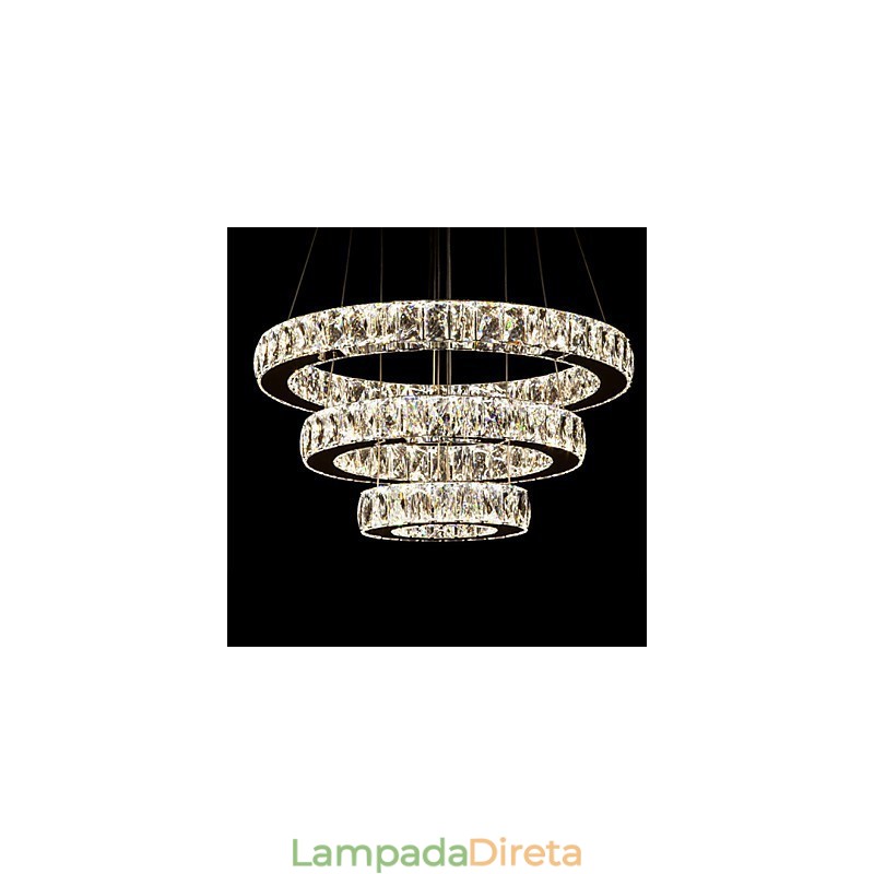 Luminária pendente moderna iluminação quente branco três anéis d204060 transparente k9 grandes luzes de teto de cristal