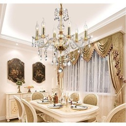 Lustre 6 Luzes Dourado Vintage em Cristal Feature