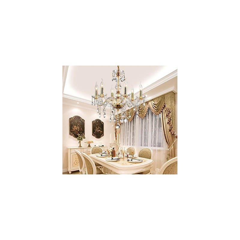 Lustre 6 Luzes Dourado Vintage em Cristal Feature