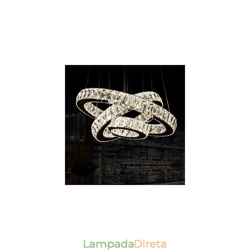 Luminária pendente moderna iluminação quente branco três anéis d204060 transparente k9 grandes luzes de teto de cristal