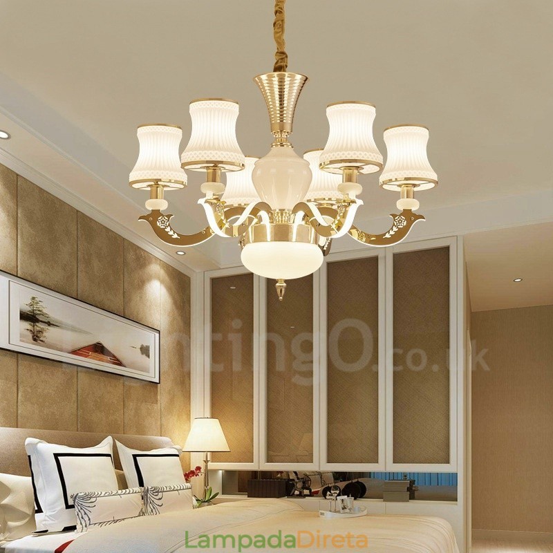 Lustre de vela de luxo integrado clássico tradicional de 6 luzes em metal