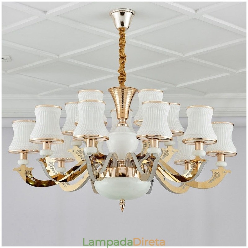 Lustre de metal integrado clássico tradicional de 15 luzes