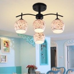 Lustre integrado estilo mediterrâneo de 4 luzes com cúpula de vidro