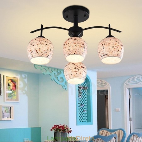 Lustre integrado estilo mediterrâneo de 4 luzes com cúpula de vidro Lustre integrado estilo mediterrâneo de 4 luzes com cúpula de vidro