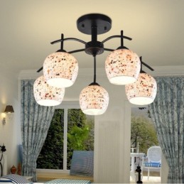 Lustre integrado estilo mediterrâneo de 5 luzes com cúpula de vidro