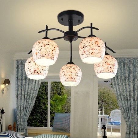 Lustre integrado estilo mediterrâneo de 5 luzes com cúpula de vidro Lustre integrado estilo mediterrâneo de 5 luzes com cúpula de vidro