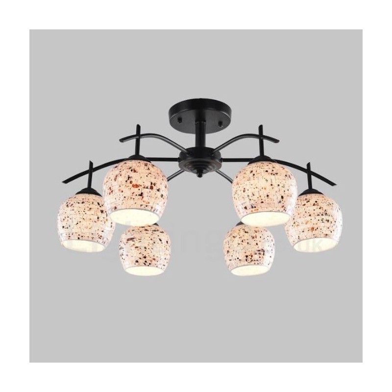 Lustre integrado estilo mediterrâneo de 6 luzes com cúpula de vidro