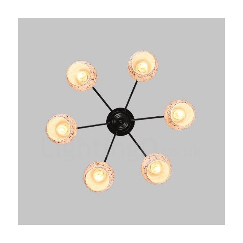 Lustre integrado estilo mediterrâneo de 6 luzes com cúpula de vidro