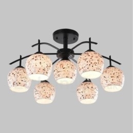 Lustre integrado estilo mediterrâneo de 7 luzes com cúpula de vidro