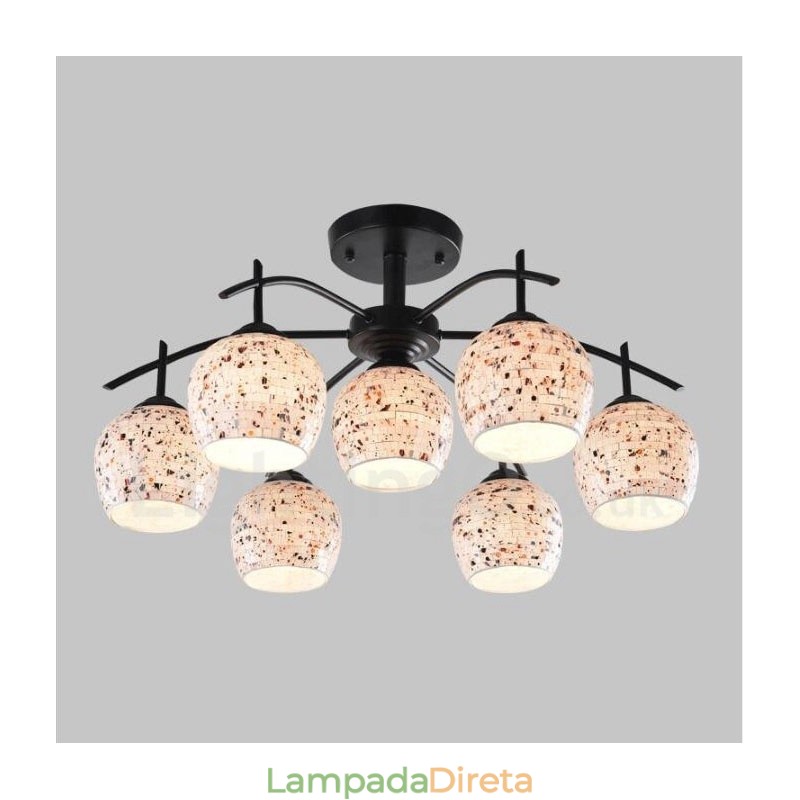 Lustre integrado estilo mediterrâneo de 7 luzes com cúpula de vidro