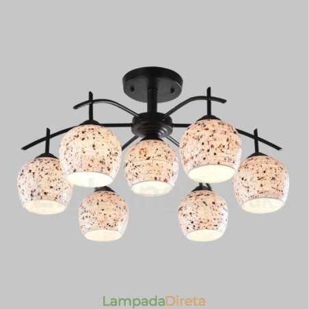 Lustre integrado estilo mediterrâneo de 7 luzes com cúpula de vidro Lustre integrado estilo mediterrâneo de 7 luzes com cúpula de vidro
