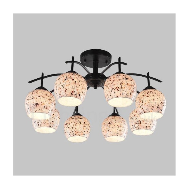 Lustre integrado estilo mediterrâneo de 8 luzes com cúpula de vidro