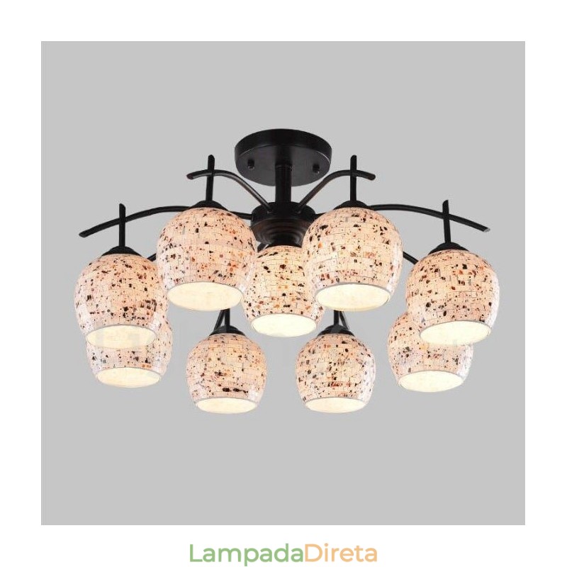 Lustre integrado estilo mediterrâneo de 9 luzes com cúpula de vidro