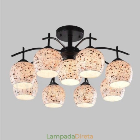Lustre integrado estilo mediterrâneo de 9 luzes com cúpula de vidro
