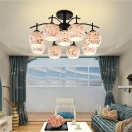 Lustre integrado estilo mediterrâneo de 9 luzes com cúpula de vidro