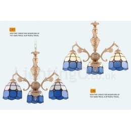 Lustre de metal integrado estilo mediterrâneo de 3 luzes com cúpula de vidro