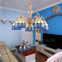 Lustre de metal integrado estilo mediterrâneo de 5 luzes com cúpula de vidro
