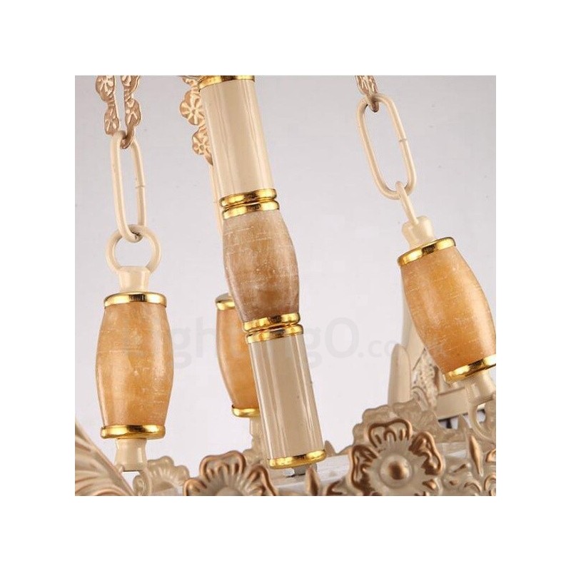 Lustre de metal integrado estilo mediterrâneo de 5 luzes com cúpula de vidro