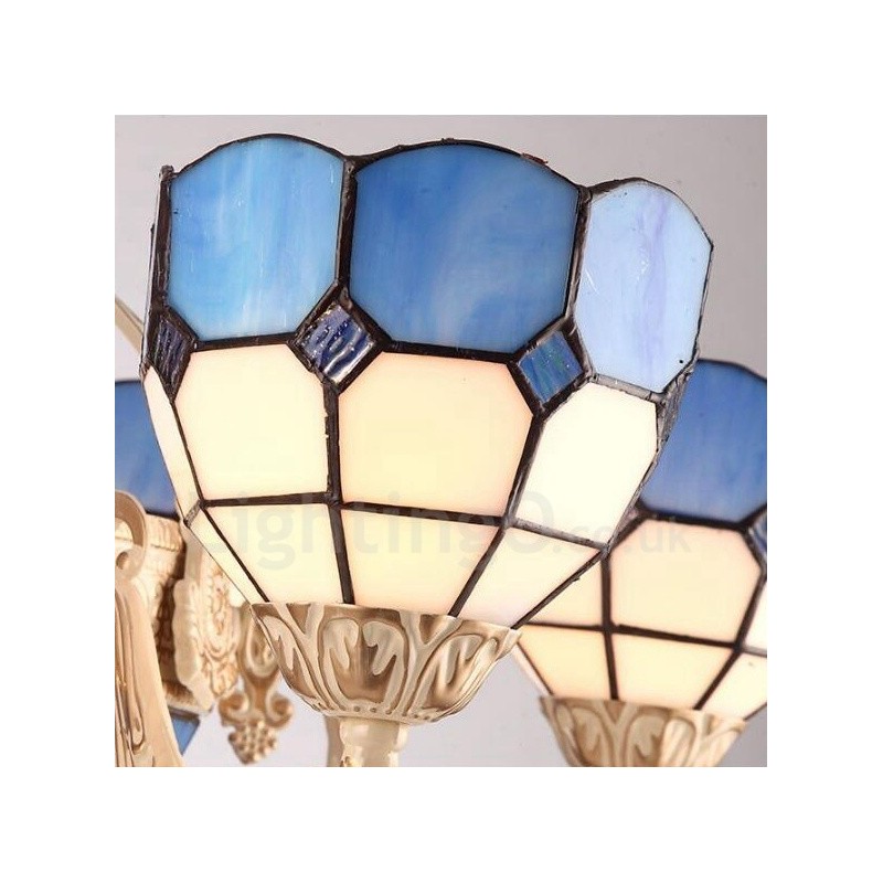 Lustre de metal integrado estilo mediterrâneo de 5 luzes com cúpula de vidro