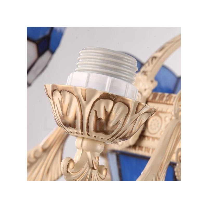 Lustre de metal integrado estilo mediterrâneo de 5 luzes com cúpula de vidro