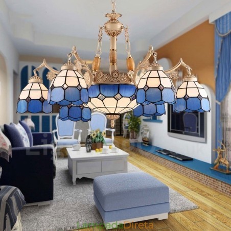 Lustre de metal integrado estilo mediterrâneo de 9 luzes com cúpula de vidro Lustre de metal integrado estilo mediterrâneo de 9 luzes com cúpula de vidro
