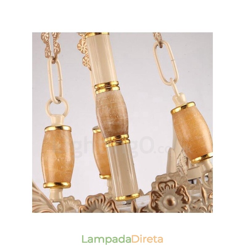 Lustre de metal integrado estilo mediterrâneo de 9 luzes com cúpula de vidro
