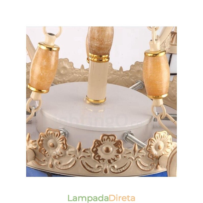 Lustre de metal integrado estilo mediterrâneo de 9 luzes com cúpula de vidro