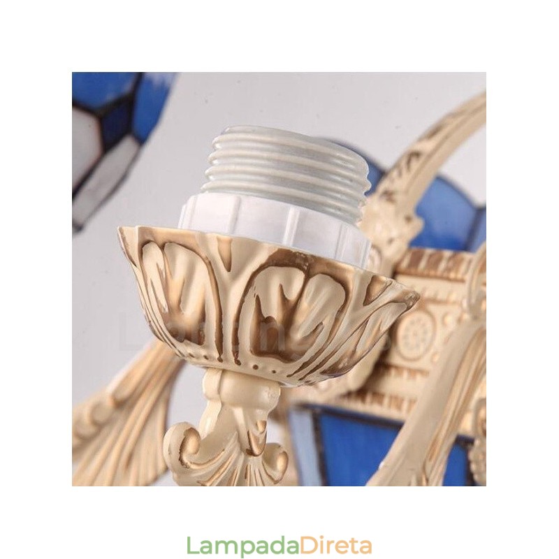 Lustre de metal integrado estilo mediterrâneo de 9 luzes com cúpula de vidro
