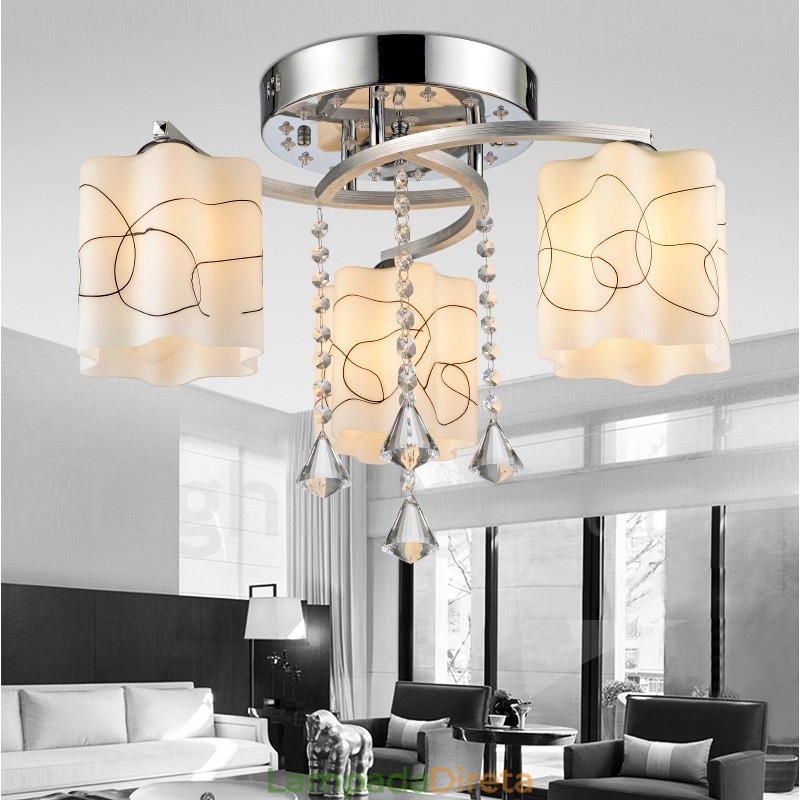 Lustre moderno contemporâneo integrado de 3 luzes