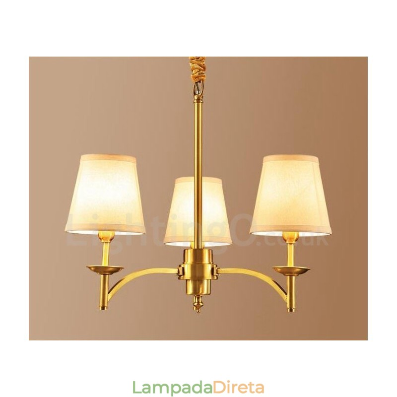 Lustre de cobre integrado de metal rústico com 3 luzes