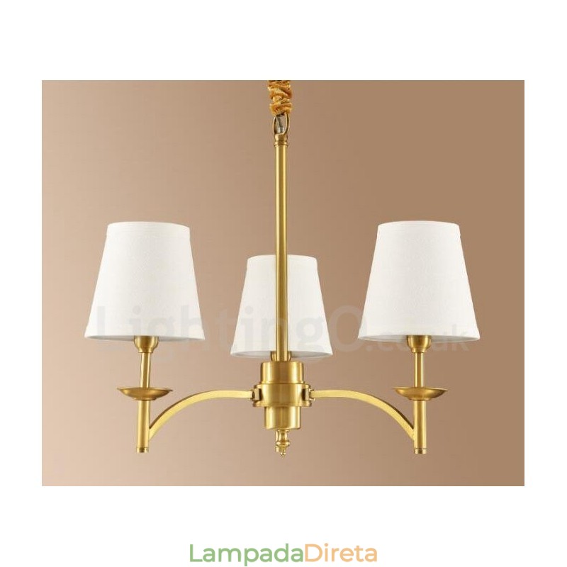 Lustre de cobre integrado de metal rústico com 3 luzes