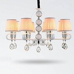 Lustre de tecido 8 luzes lâmpada de alta qualidade anel de prata jade branco