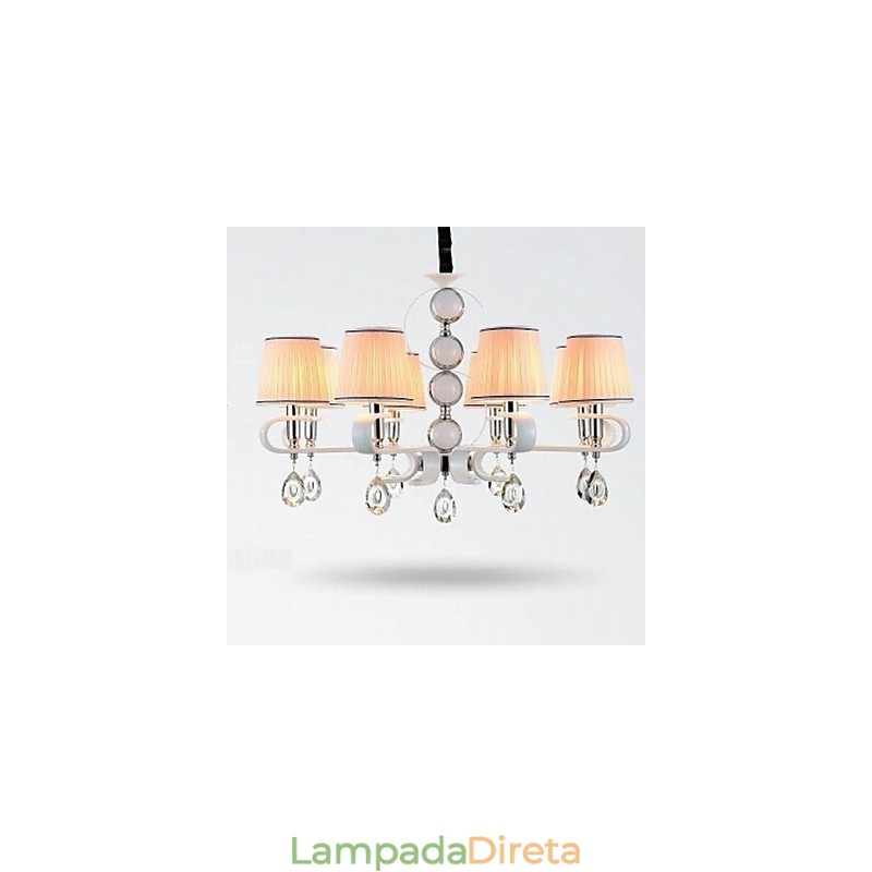Lustre de tecido 8 luzes lâmpada de alta qualidade anel de prata jade branco