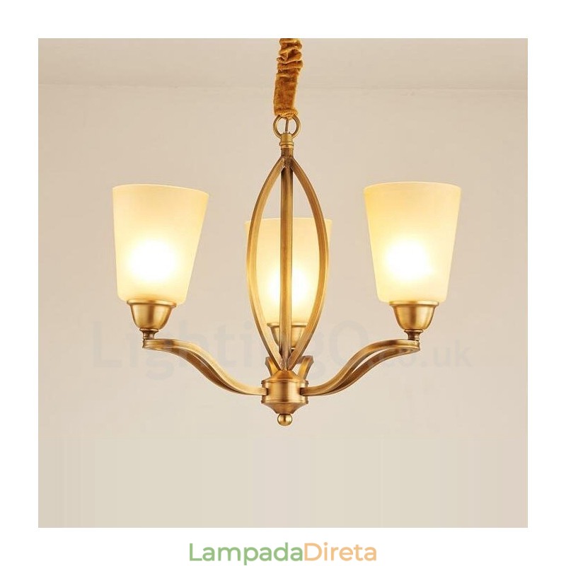 Lustre de cobre integrado de metal rústico com 3 luzes