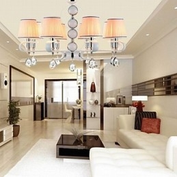 Lustre de tecido 8 luzes lâmpada de alta qualidade anel de prata jade branco
