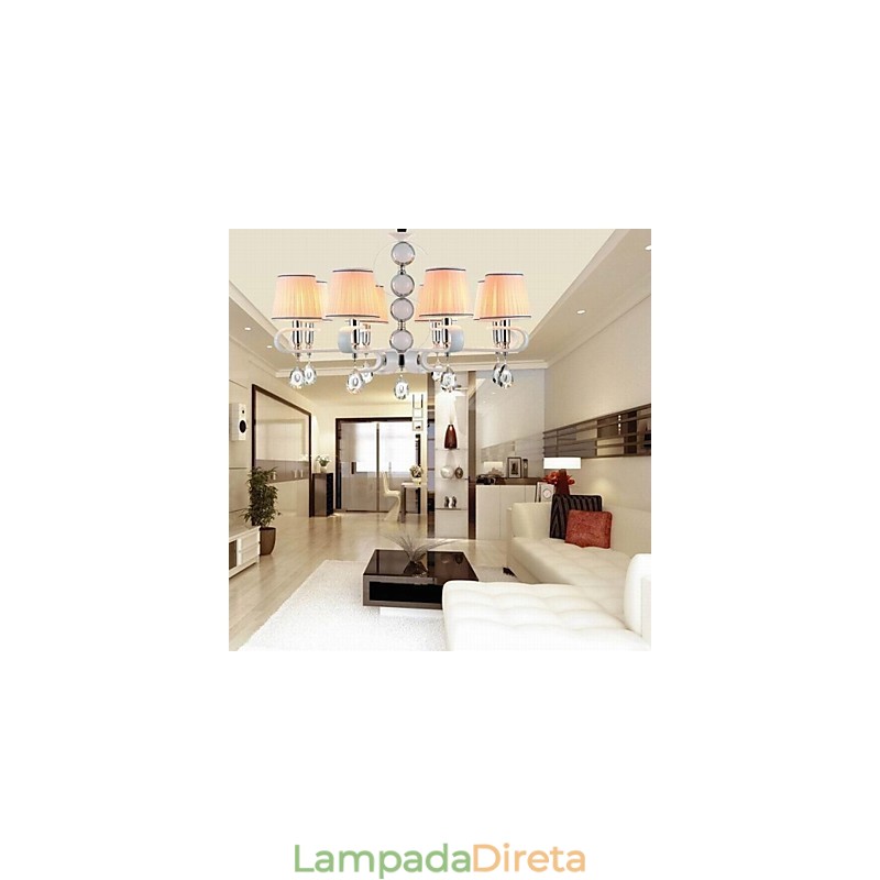 Lustre de tecido 8 luzes lâmpada de alta qualidade anel de prata jade branco