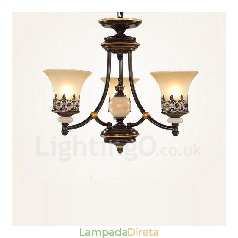 Lustre de metal integrado clássico tradicional de 3 luzes
