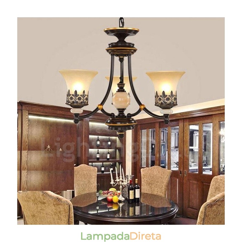 Lustre de metal integrado clássico tradicional de 3 luzes