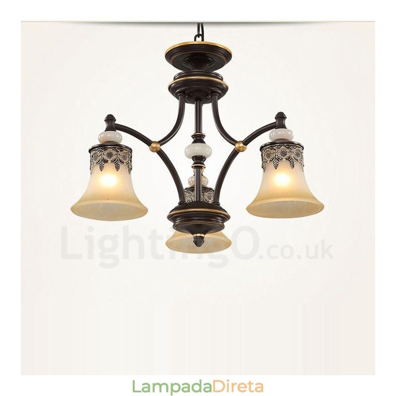 Lustre de metal integrado clássico tradicional de 3 luzes