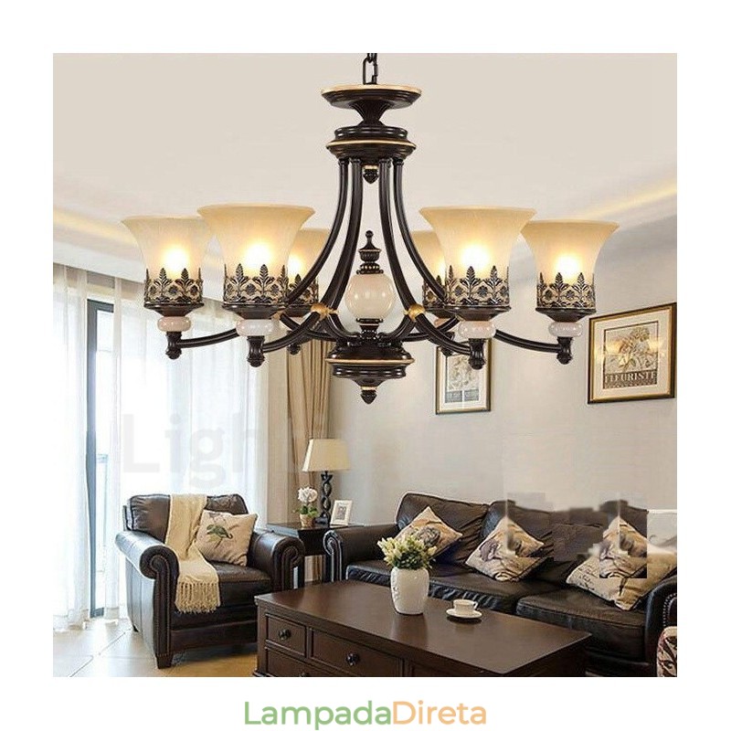 Lustre de metal integrado clássico tradicional de 6 luzes