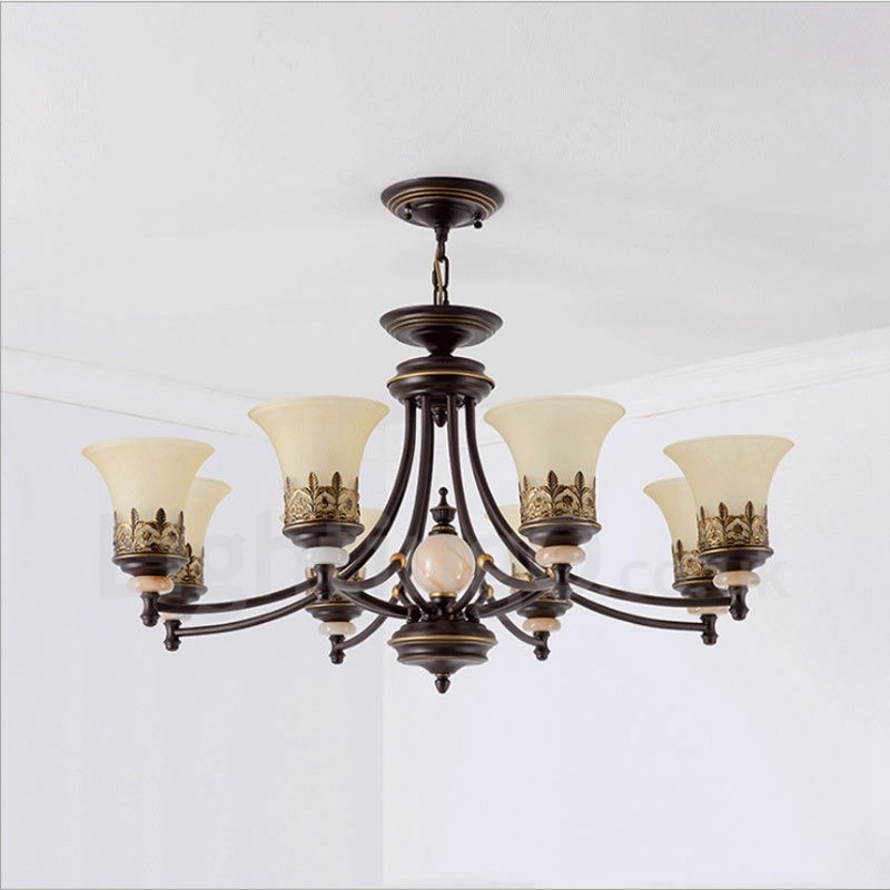 Lustre de metal integrado clássico tradicional de 8 luzes