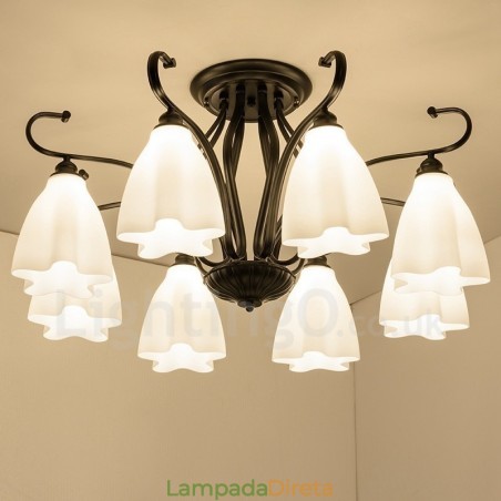 Lustre integrado rústico de 8 luzes