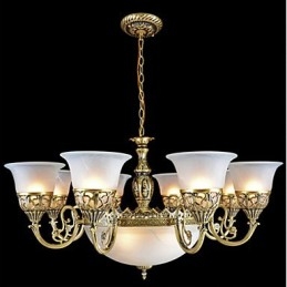 Lustre de bronze Onze luzes Vidro moiré Europeu Retro Clássico