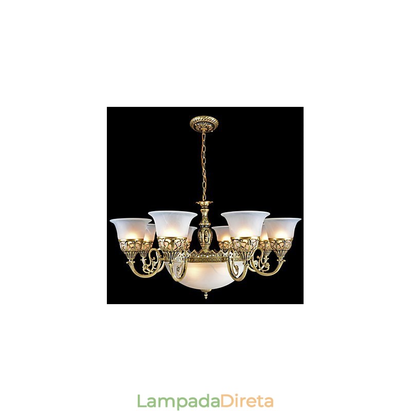 Lustre de bronze Onze luzes Vidro moiré Europeu Retro Clássico