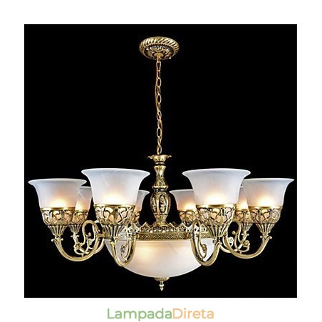 Lustre de bronze Onze luzes Vidro moiré Europeu Retro Clássico Lustre de bronze Onze luzes Vidro moiré Europeu Retro Clássico